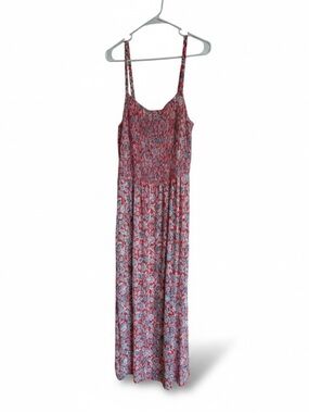 Old Navy Floral Red & Blue Smocked Maxi Dress